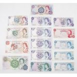 A group of Isle of Man bank notes including values 10 shillings, 50 pence, £1, £5, £10, £20 and £50,
