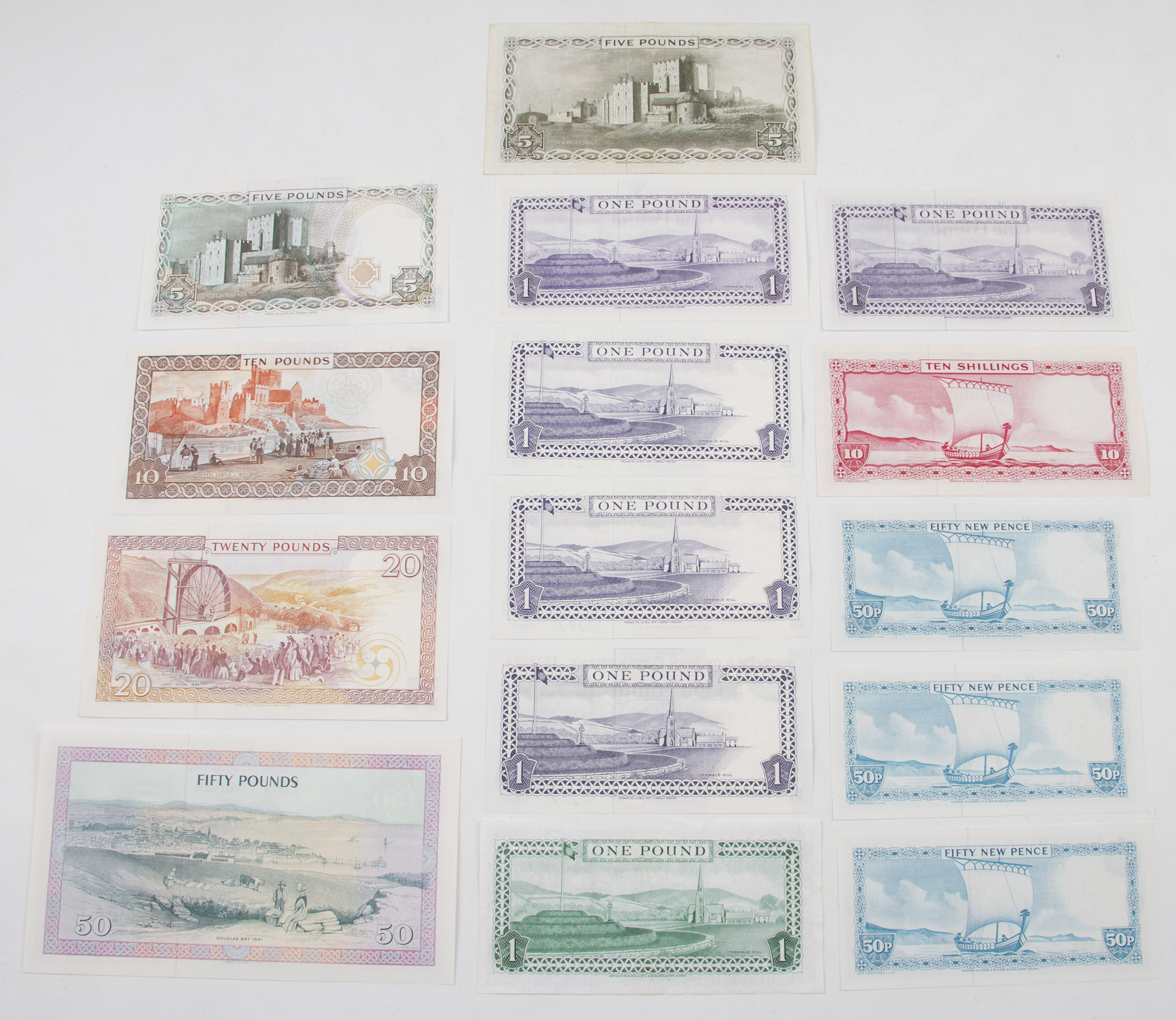 A group of Isle of Man bank notes including values 10 shillings, 50 pence, £1, £5, £10, £20 and £50, - Image 2 of 2