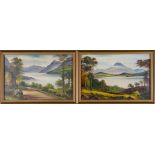 GEORGE WILLIS PRYCE (1866 - 1949) A pair of framed, signed, oils on board, lake landscape scenes,