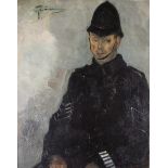 STANLEY GRIMM (1891 - 1966) Framed, signed, oil on canvas, half length portrait of a policeman,