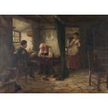 DAVID W. HADDON (fl.1884 - 1914) Framed, signed, oil on canvas, genre scene in shoemakers