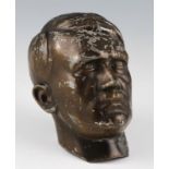 A mid 20th Century bronzed hollow cast head bust of Adolf Hilter, length 12.5cm.