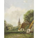 MARTINUS JACOBUS NEFKENS (1866 - 1941) Framed, signed, Dutch oil on board, figures in a village