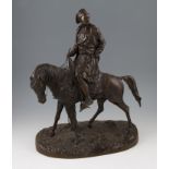 After Pierre-Jules Mene, bronze sculpture depicting Arabian man on horse back, signed within