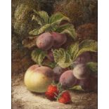 OLIVER CLARE (1853 - 1927) Framed, signed, oil on canvas, still life composition of plums,