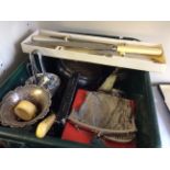 A box to include a selection of silver plated ware and cutlery sets.