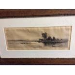 Two framed etchings of landscape scenes, indistinctly signed.