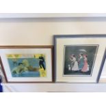 Two framed prints, one depicting an Edwardian family by Helen Bradley, one a poster for the movie '
