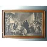 Framed, unsigned, 19th Century, mezzotint, courtroom scene depicting deliberating judges on the