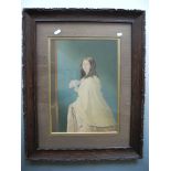 Framed, glazed, unsigned, 18th Century, print, portrait of a young girl in a white cape and gown