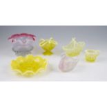 A group of six 19th Century glass items to include; Burtles Tate & Co opalescent pressed glass swan,