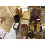 A lot to include various WW1 medals, Festival of Britain commemorative coins and ware memorabilia.