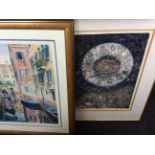 Three various framed and glazed prints to include signs of the zodiac wheel.