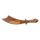 A 19th century scimitar form paperknife, one side inlaid with figures in a sleigh pulled by