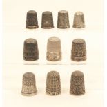 Ten English silver thimbles, including one with Rd. 73628.  (10)