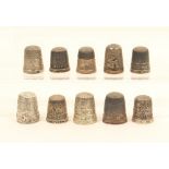 Ten English silver thimbles, including raised letter border examples, comprising; Bournemouth (The