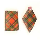Two pieces of tartan ware, comprising; a diamond form pincushion (M'Pherson), 6.5cm, and a