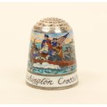 An English silver and enamel thimble by Peter Swingler, depicting "Washington Crossing The