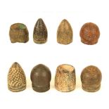 Eight early bronze and steel thimbles, 15th and 16th century, including; Hispano Moresque
