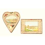 A Victorian shell work pincushion and a similar needlebook, the pincushion of heart form, one side