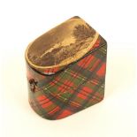 A Tartan ware slant top thimble case (Prince Charlie/Taymouth Castle From the Port -