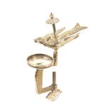 A silver plated hemming bird clamp, the decorated rectangular frame with initialled screw