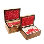 Two mid-Victorian walnut rectangular sewing boxes, one with domed lid and Tunbridge style mosaic