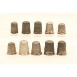 Ten English silver thimbles.  (10)