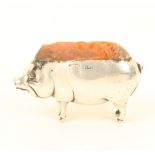 An Edwardian novelty silver pincushion in the form of a pig, by Adie & Lovekin, Birmingham, 1905,