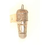 A good combination silver filigree tape measure/thimble, the thimble with solid top over quill