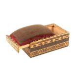 A Tunbridge ware rosewood pincushion box, the sides with double borders of geometric mosaic, the