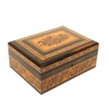 A Tunbridge ware coromandel sewing box by Edmund Nye, of rectangular form, the cushion lid with an