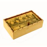 An early Tunbridge painted box of rectangular pin hinge form, ivory ground, the lid with a print