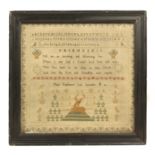 A sampler by 'Mary Stephenson Leak, September 23rd 1811', worked with alphabets and numerals, a