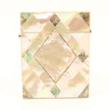 A mother-of-pearl and abalone shell visiting card case, circa 1860, hinged lid, one side in