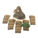 A late 19th century Japanese miniature helmet armour, a.f., together with five skirt panels, each of