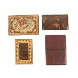 Four visiting card cases, comprising; a gilt tooled leather example, each side inset with a petit