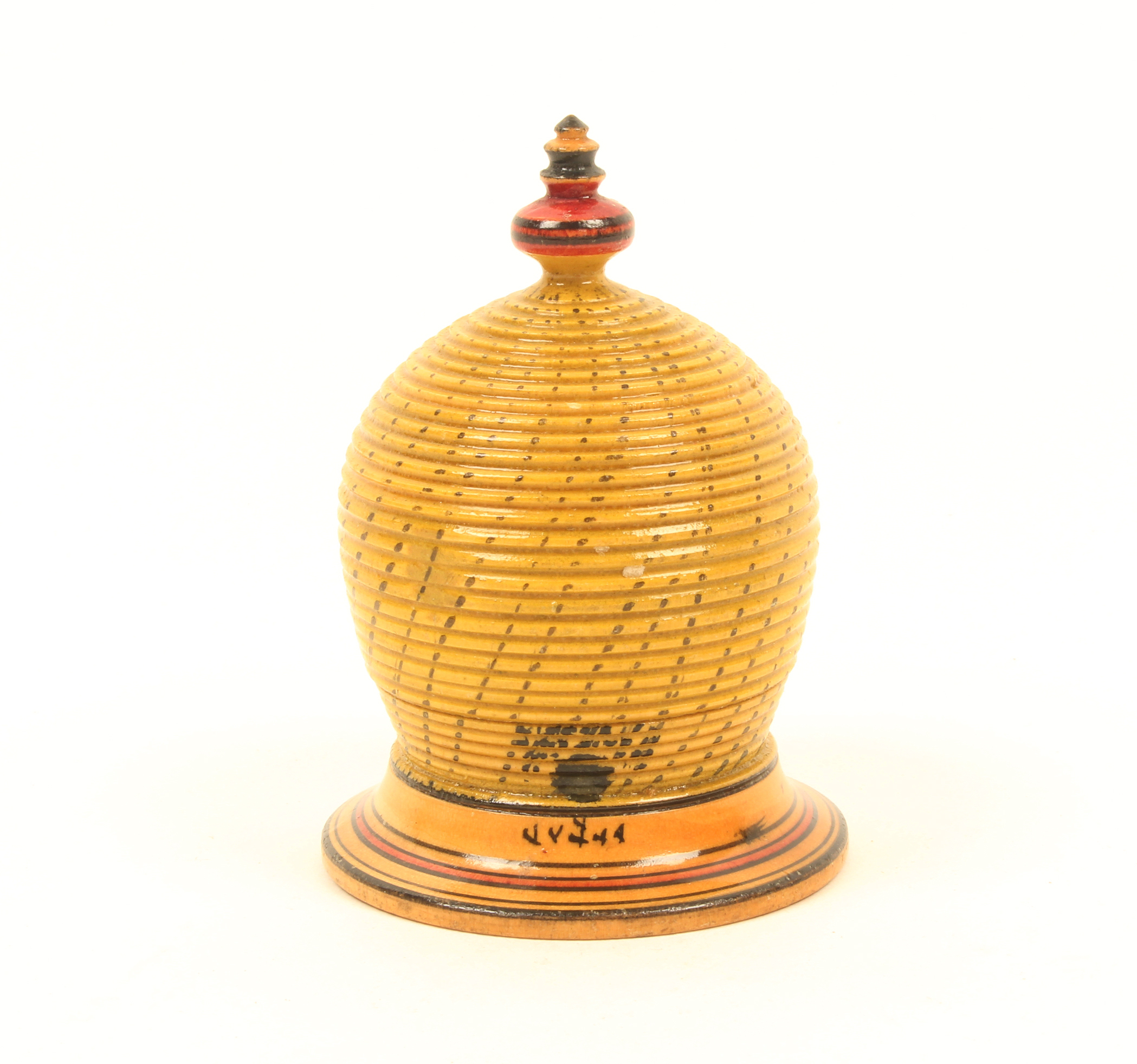 A good early painted Tunbridge ware pin poppet, in the form of a bee skep, in near mint condition, - Image 2 of 2