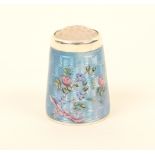 A Norwegian silver thimble, the blue basse-taille ground decorated with multi-coloured flowers and