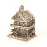 A 19th century filigree box in the form of a Swiss chalet, lift-off roof, minor losses, 6.5cm