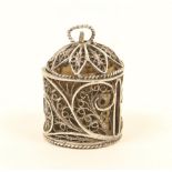 A late 18th century English silver filigree tape measure, slightly reduced printed silk tape,