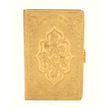A good Avery style gilt brass needle packet case, 'The Unique', floral covers, marked to the