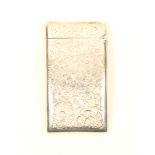 A combination silver visiting card case and stamp holder, hinged lid, of curved form engraved all-