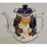 An Allertons pottery Toby Teapot decorated in blue lustre etc.