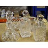 An Edinburgh crystal square glass Spirit Decanter, another, a ships decanter, ice bucket and cut