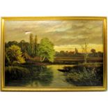 An indistinctly signed Victorian Oil on Canvas, "The Blackwater River, near Weybridge", 23 1/2" (