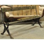 A Victorian cast iron and lathe Garden Bench. 5' 8" (173cms) wide. (a/f).
