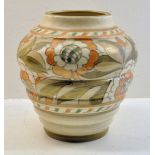 A Crown Ducal Vase by Charlotte Rhead, tube lined with flowers and leaves in orange, green, etc.,