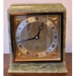 A Elliott Mantel Timepiece with steel and brass dial inscribed "Carmichael's, Hull" in green