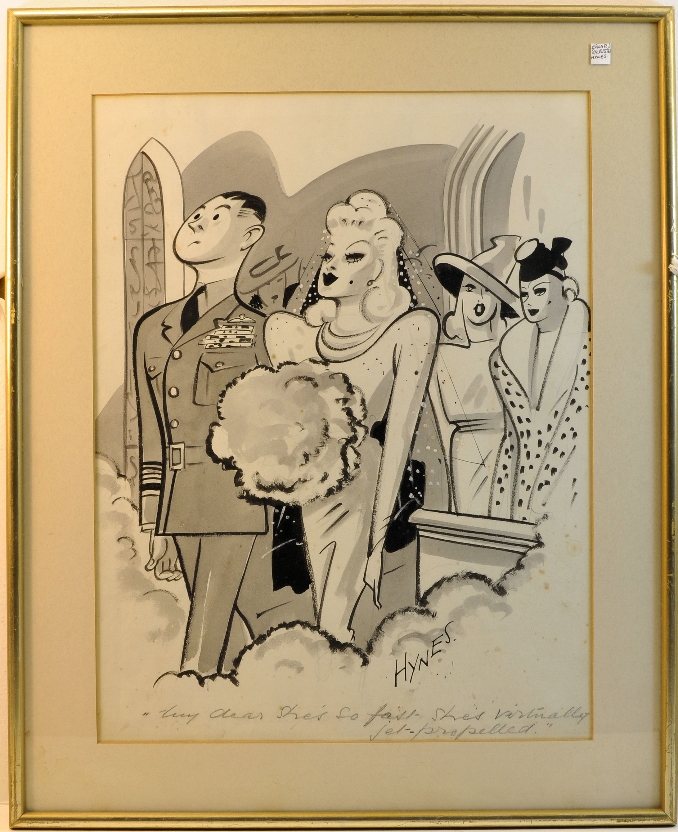 EDWARD S HYNES (1897-1982); a pen and ink Cartoon, inscribed in pencil and signed, 17" (43cms) x 14"